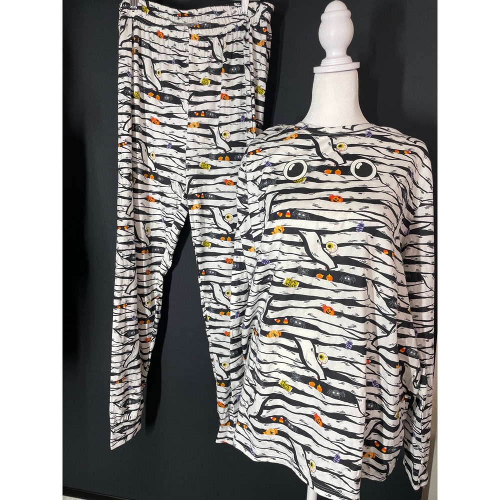 Childrens Place Adult Mummy Halloween PJ Set Large NWOT White Black 100% Cotton